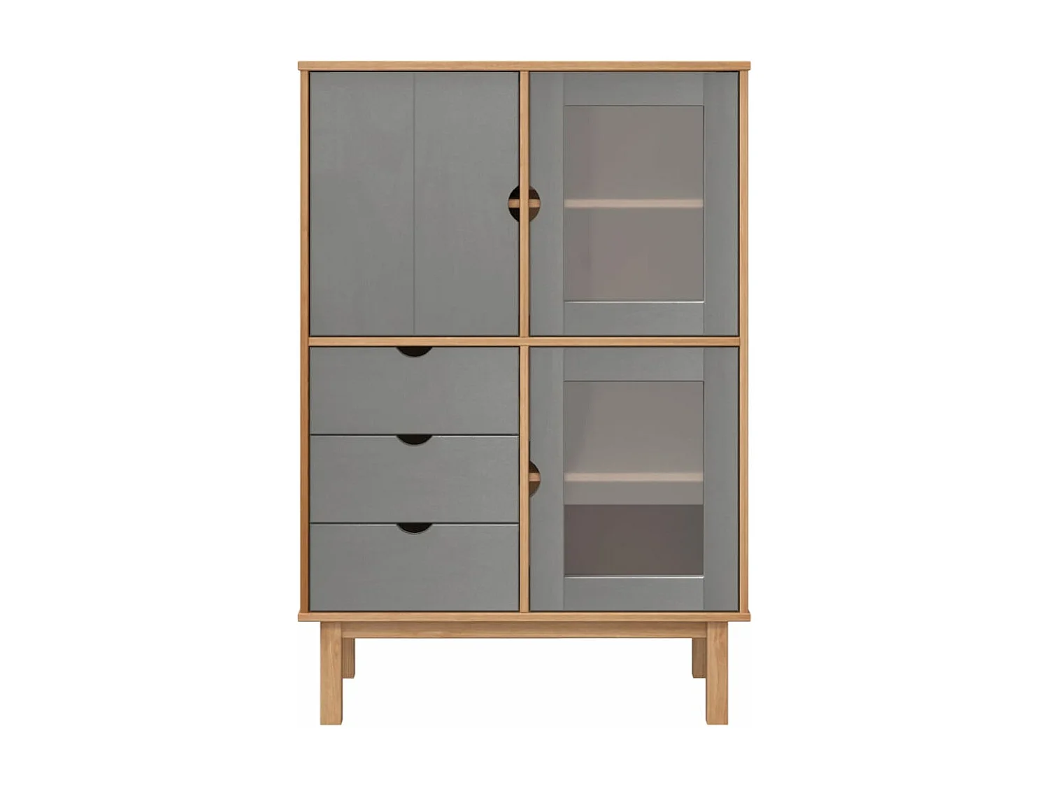 Aparador OTTA madera maciza pino marrón y gris 85x43x125 cm