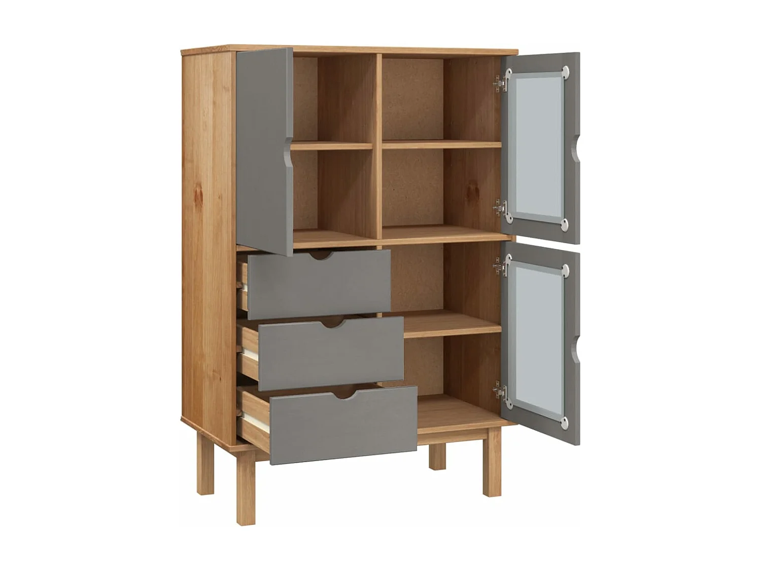 Aparador OTTA madera maciza pino marrón y gris 85x43x125 cm