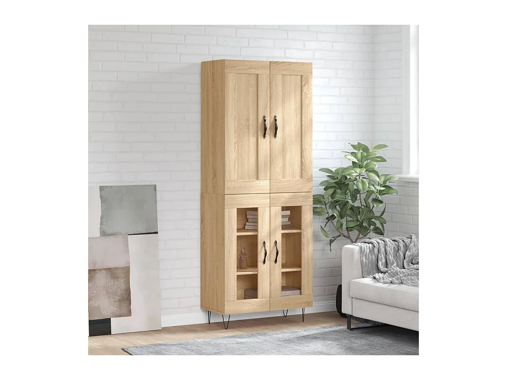 Aparador alto madera contrachapada color roble 69,5x34x180 cm