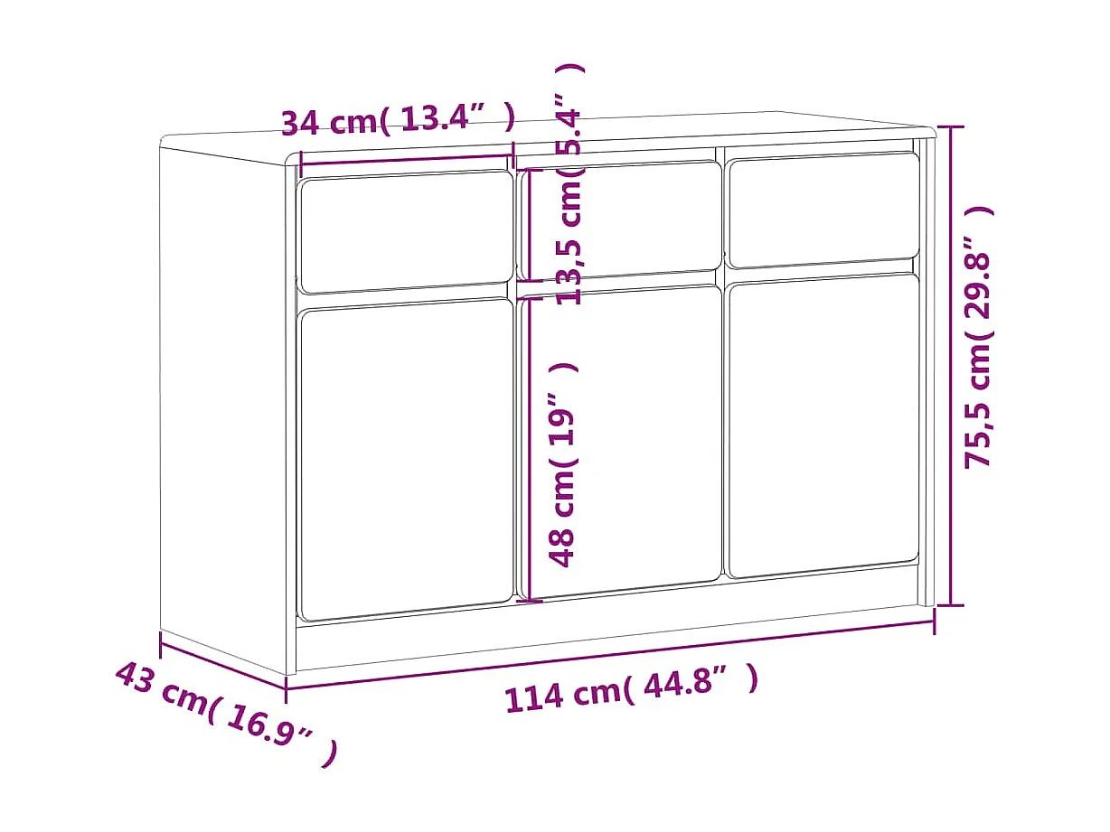 Buffet SAUDA chêne 114x43x75,5 cm bois massif de pin