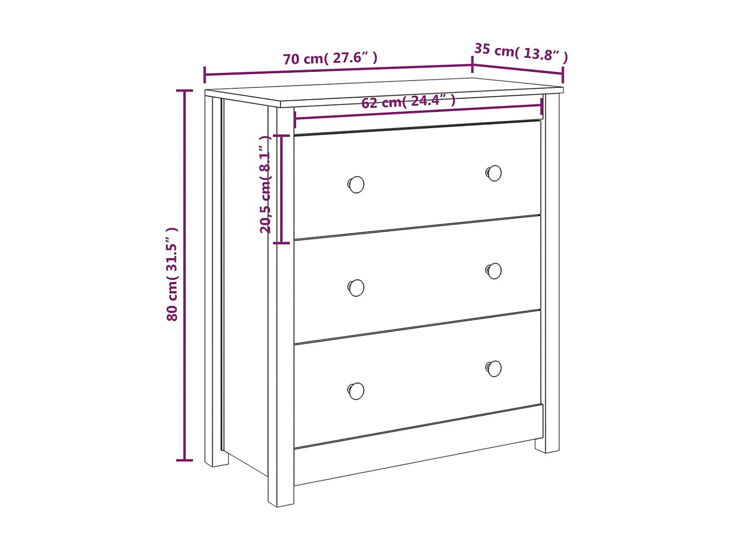 Buffet 70x35x80 cm Bois massif de pin