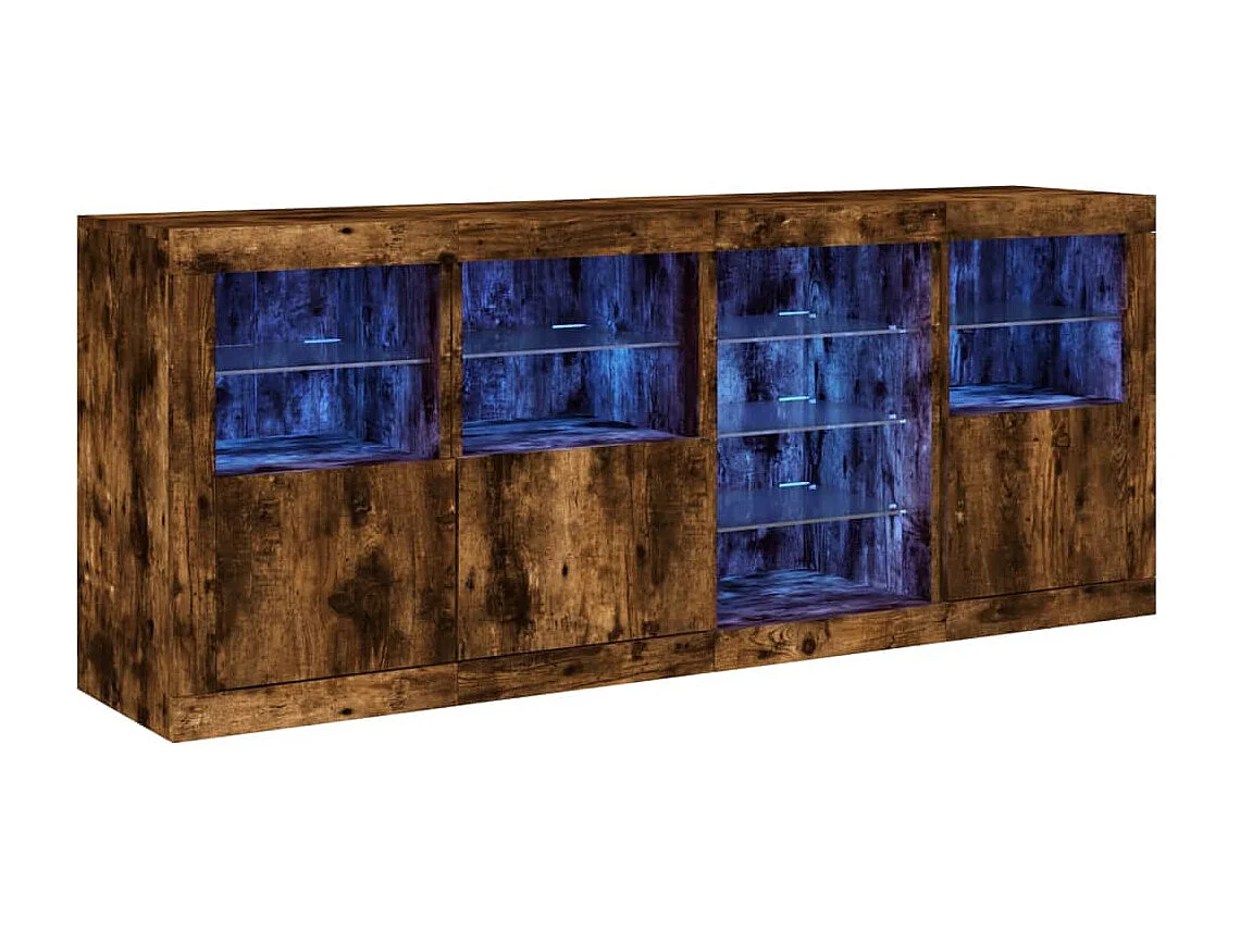 Buffet avec lumières LED chêne fumé 164x37x67 cm
