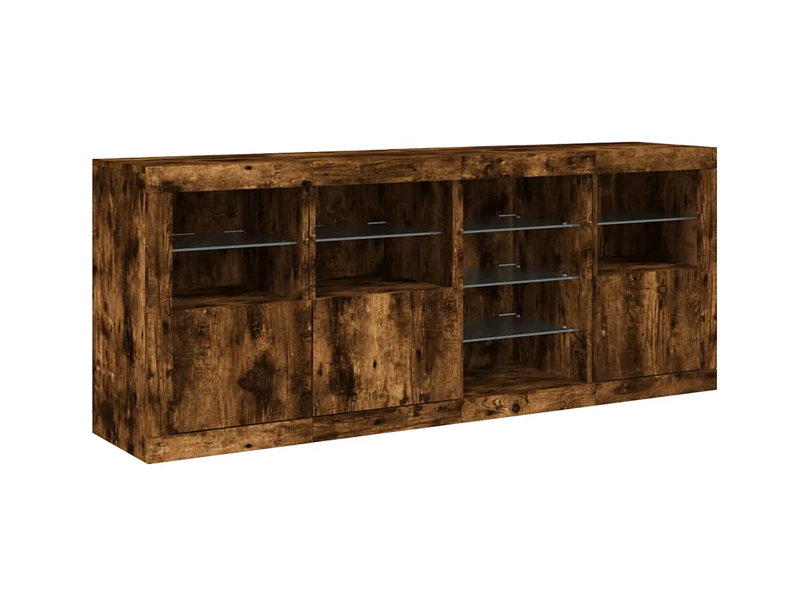 Buffet avec lumières LED chêne fumé 164x37x67 cm