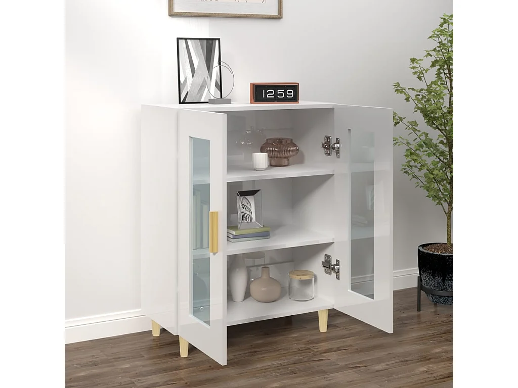 Buffet Blanc brillant 69,5x34x90 cm Bois d'ingénierie