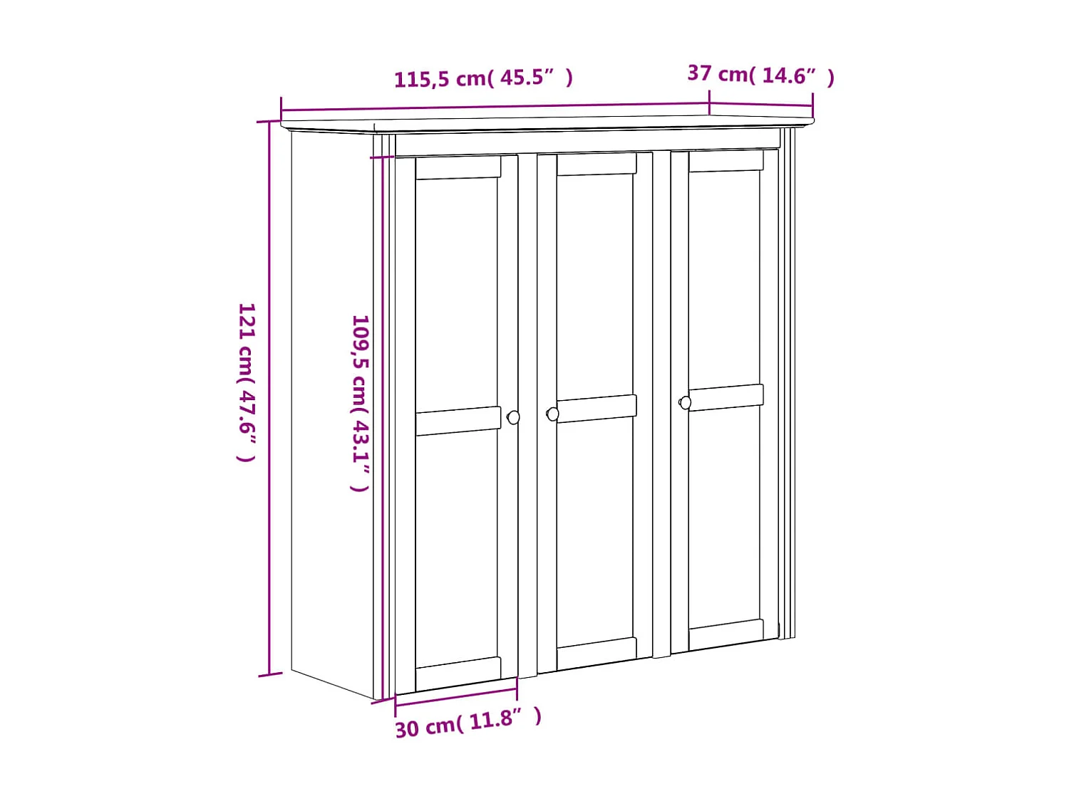 Armoire avec portes vitrées BODO blanc marron bois pin massif