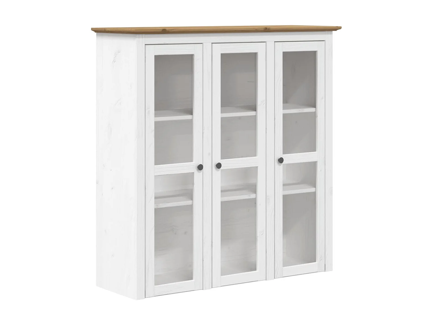 Armoire avec portes vitrées BODO blanc marron bois pin massif