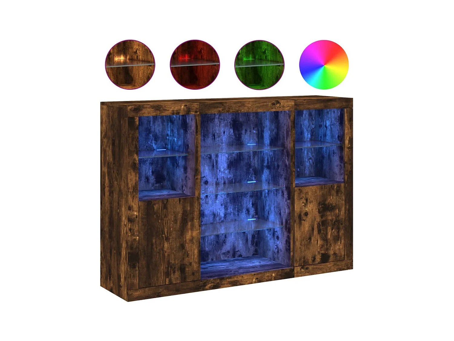 Aparador con luz LED 3 piezas madera de ingeniería roble ahumado