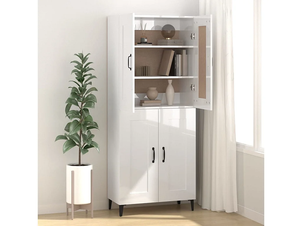 Buffet Blanc brillant 69,5x34x90 cm Bois d'ingénierie