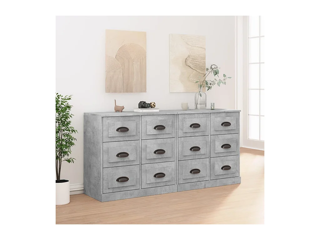Buffets 2 pièces gris béton bois d'ingénierie