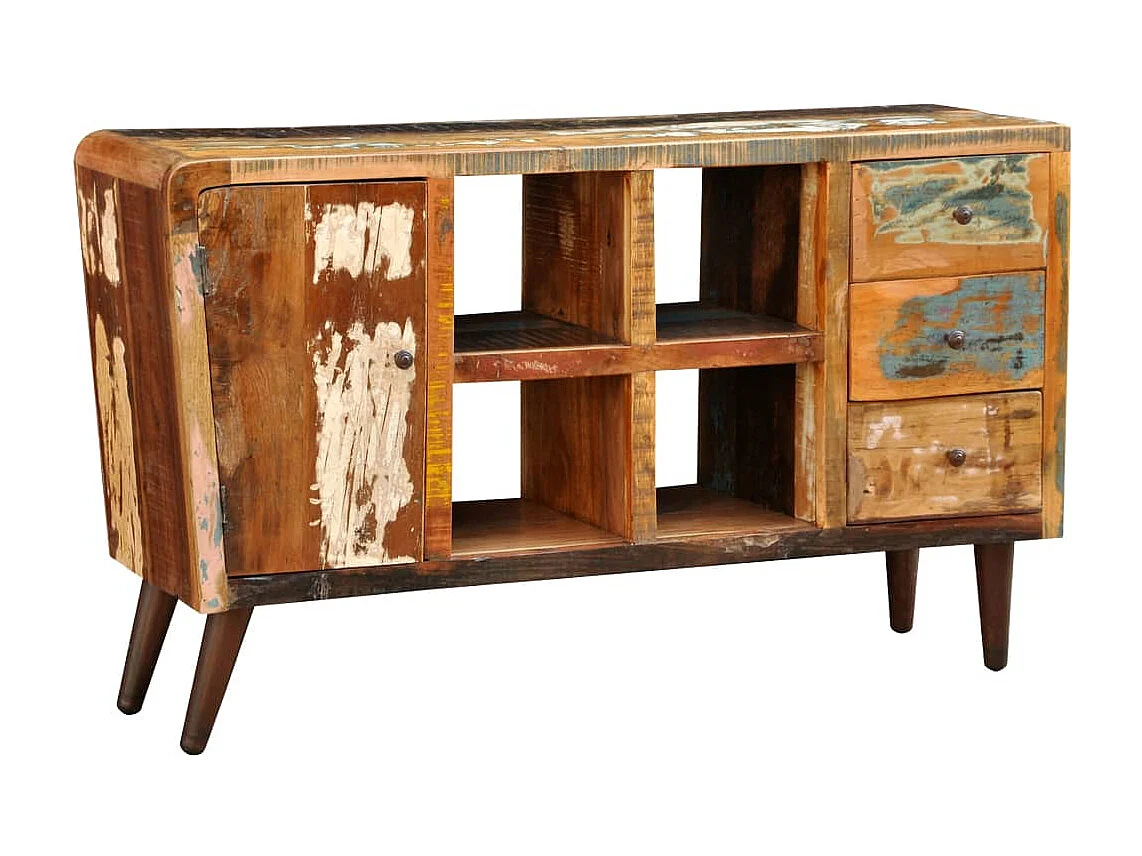 Armoire avec 1 porte 4 étagères 3 tiroirs Bois massif récupéré