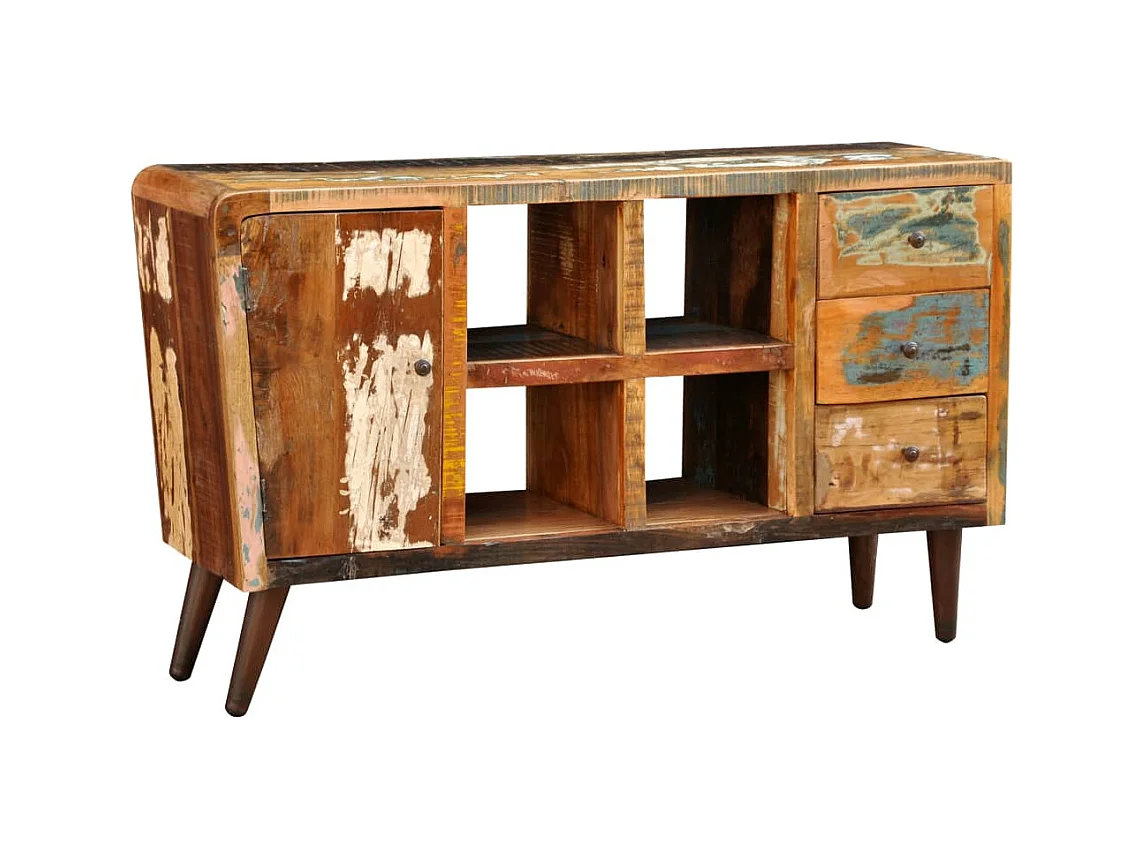 Armoire avec 1 porte 4 étagères 3 tiroirs Bois massif récupéré