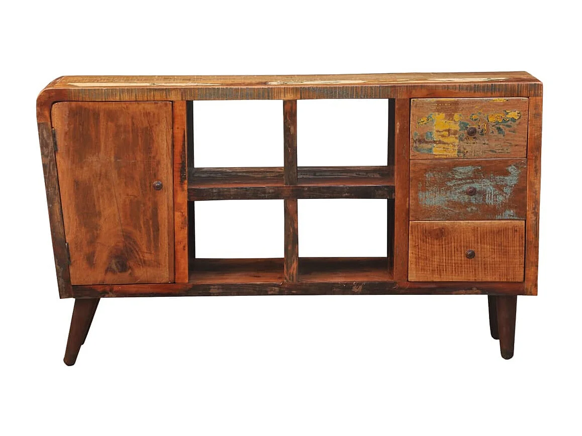 Armoire avec 1 porte 4 étagères 3 tiroirs Bois massif récupéré