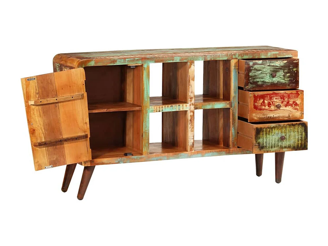 Armoire avec 1 porte 4 étagères 3 tiroirs Bois massif récupéré