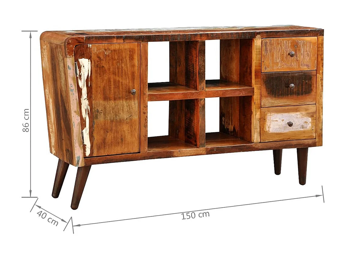 Armoire avec 1 porte 4 étagères 3 tiroirs Bois massif récupéré