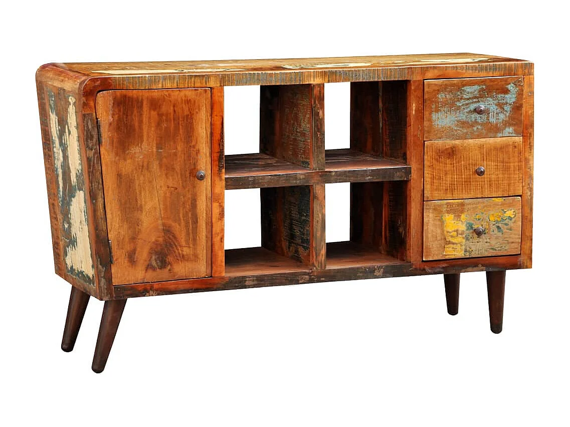 Armoire avec 1 porte 4 étagères 3 tiroirs Bois massif récupéré