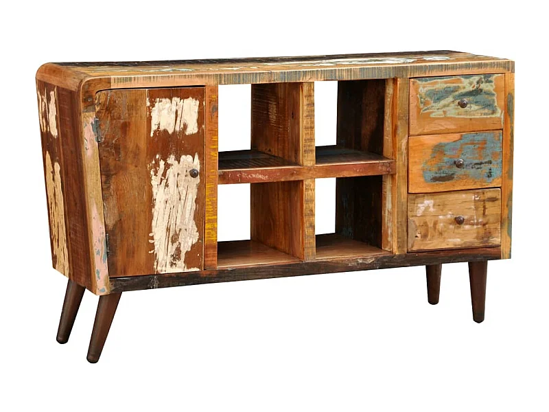 Armoire avec 1 porte 4 étagères 3 tiroirs Bois massif récupéré