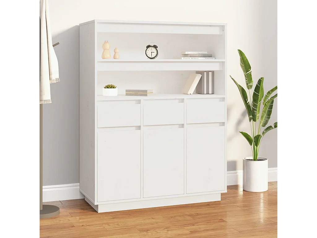 Buffet haut Blanc 89x40x116,5 cm Bois massif de pin