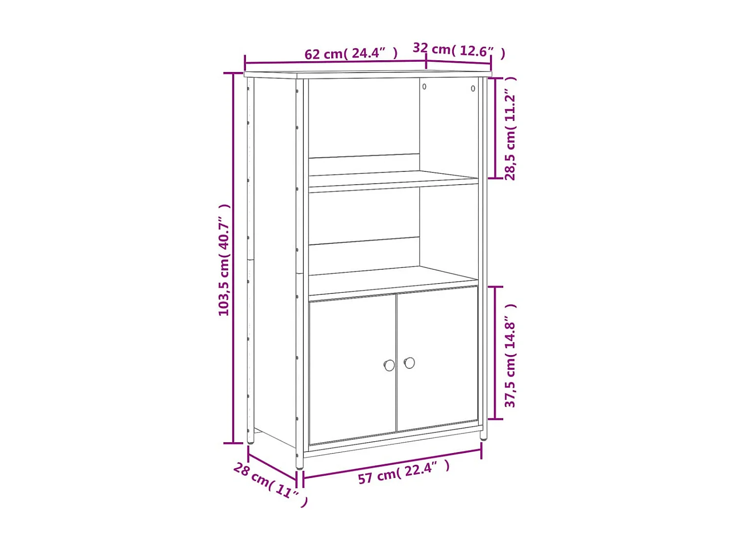 Buffet haut noir 62x32x103,5 cm bois d'ingénierie