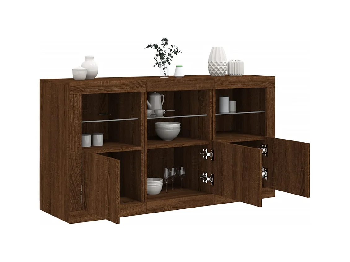 Buffet avec lumières LED chêne marron 123x37x67 cm