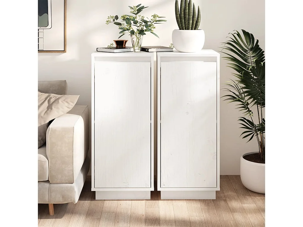 Buffets 2 pièces Blanc 31,5x34x75 cm Bois massif de pin