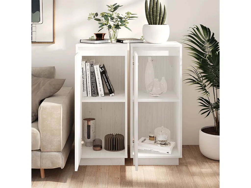 Buffets 2 pièces Blanc 31,5x34x75 cm Bois massif de pin