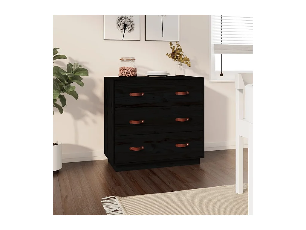 Buffet Noir 80x40x75 cm Bois massif de pin