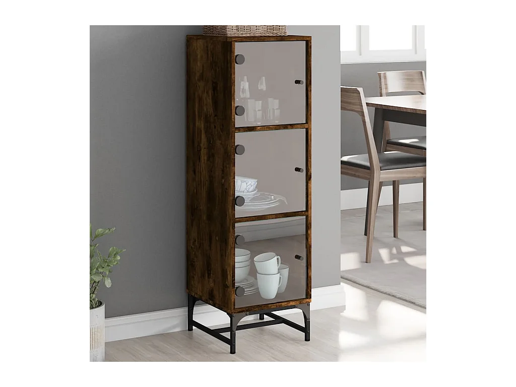 Buffet avec portes en verre chêne fumé 35x37x120 cm