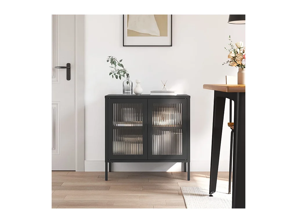Buffet noir 70x35x70 cm verre et acier
