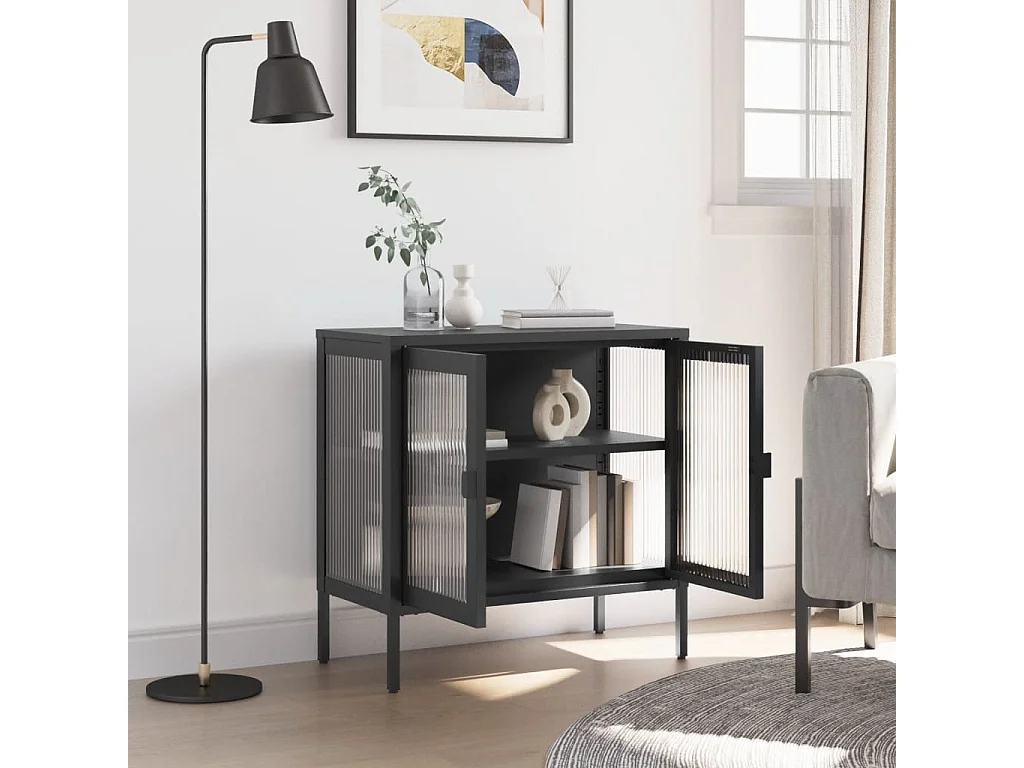 Buffet noir 70x35x70 cm verre et acier