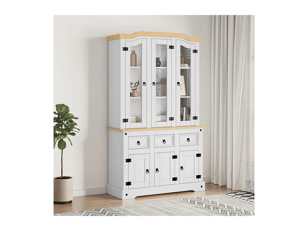 Buffet haut Corona blanc 112x43x196 cm bois massif de pin