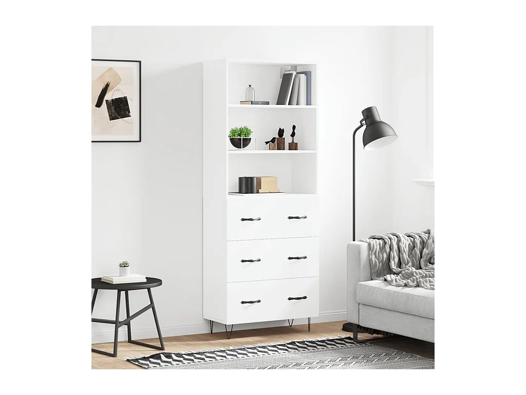 Aparador alto madera contrachapada blanco 69,5x34x180 cm