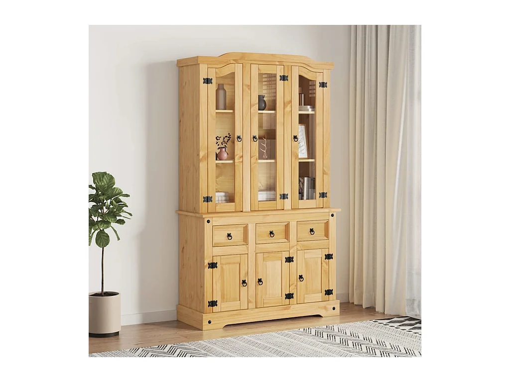 Buffet haut Corona miel 112x43x196 cm bois massif de pin