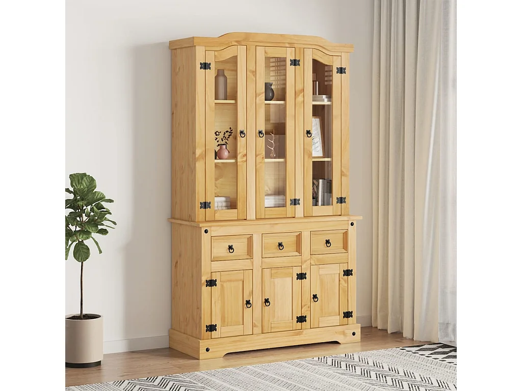 Buffet haut Corona miel 112x43x196 cm bois massif de pin