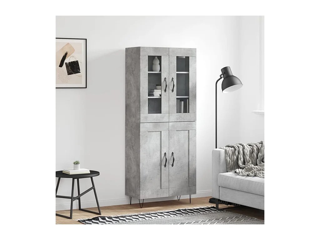 Buffet haut Gris béton 69,5x34x180 cm Bois d'ingénierie