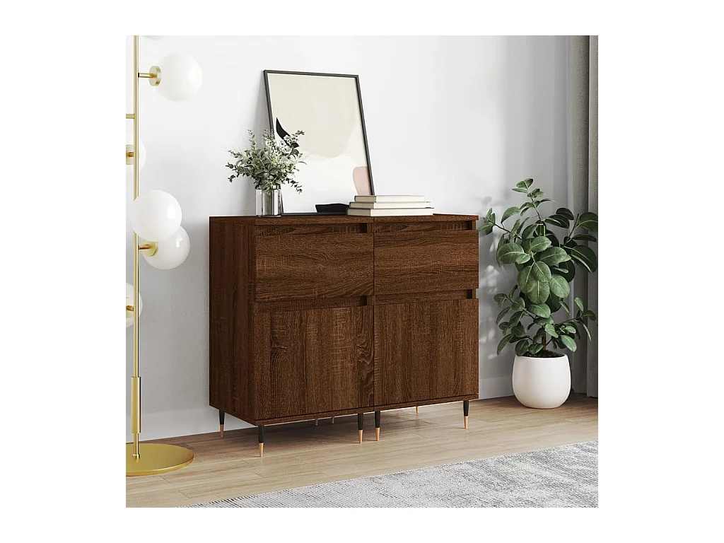 Dressoirs 2 st 40x35x70 cm bewerkt hout bruin eikenkleur