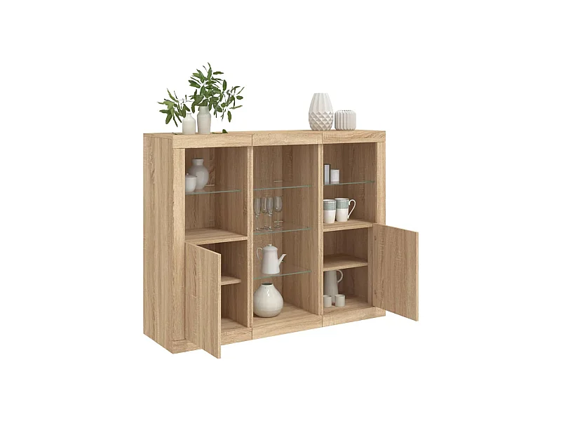 Buffets avec lumières LED 3 pièces chêne sonoma bois d'ingénierie