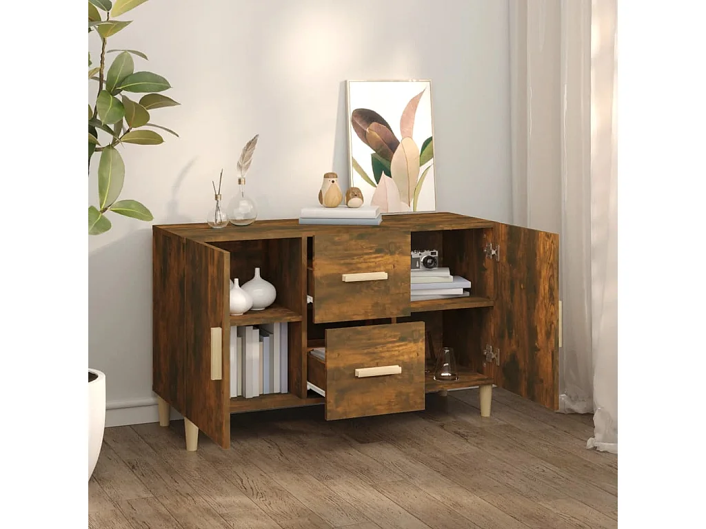 Buffet chêne fumé 100x36x60 cm bois d'ingénierie