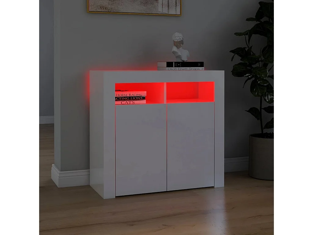 Buffet avec lumières LED blanc brillant 80x35x75 cm