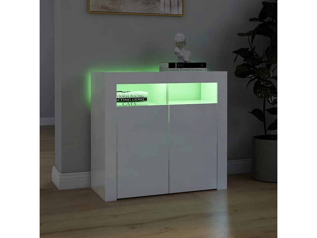Buffet avec lumières LED blanc brillant 80x35x75 cm