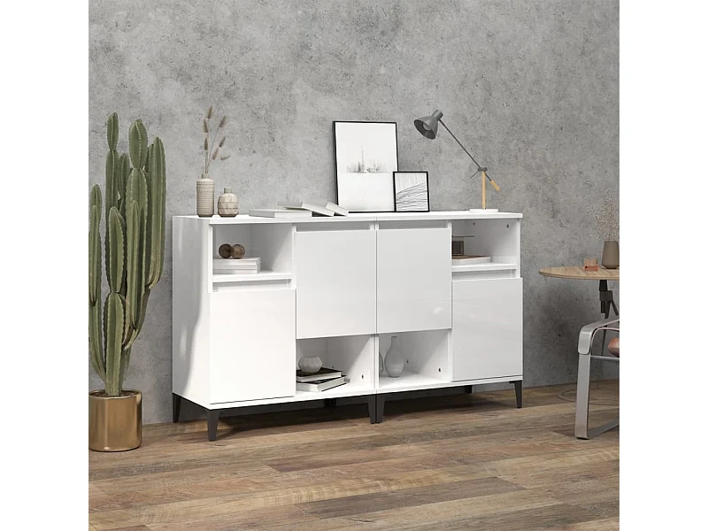 Buffets 2 pièces blanc brillant 60x35x70 cm bois d'ingénierie