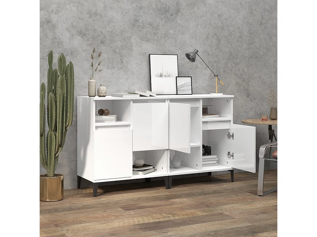 Buffets 2 pièces blanc brillant 60x35x70 cm bois d'ingénierie