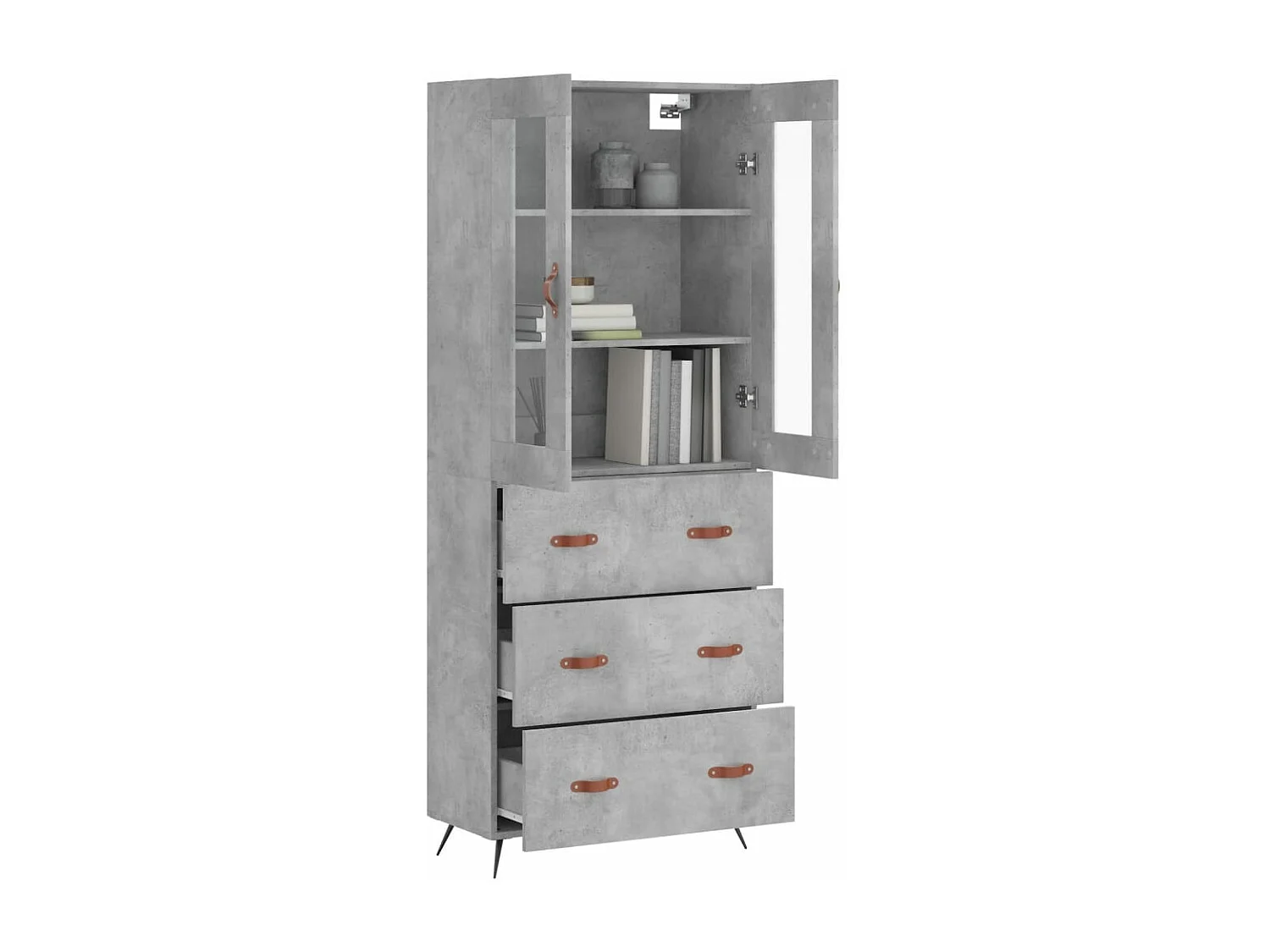 Buffet haut Gris béton 69,5x34x180 cm Bois d'ingénierie