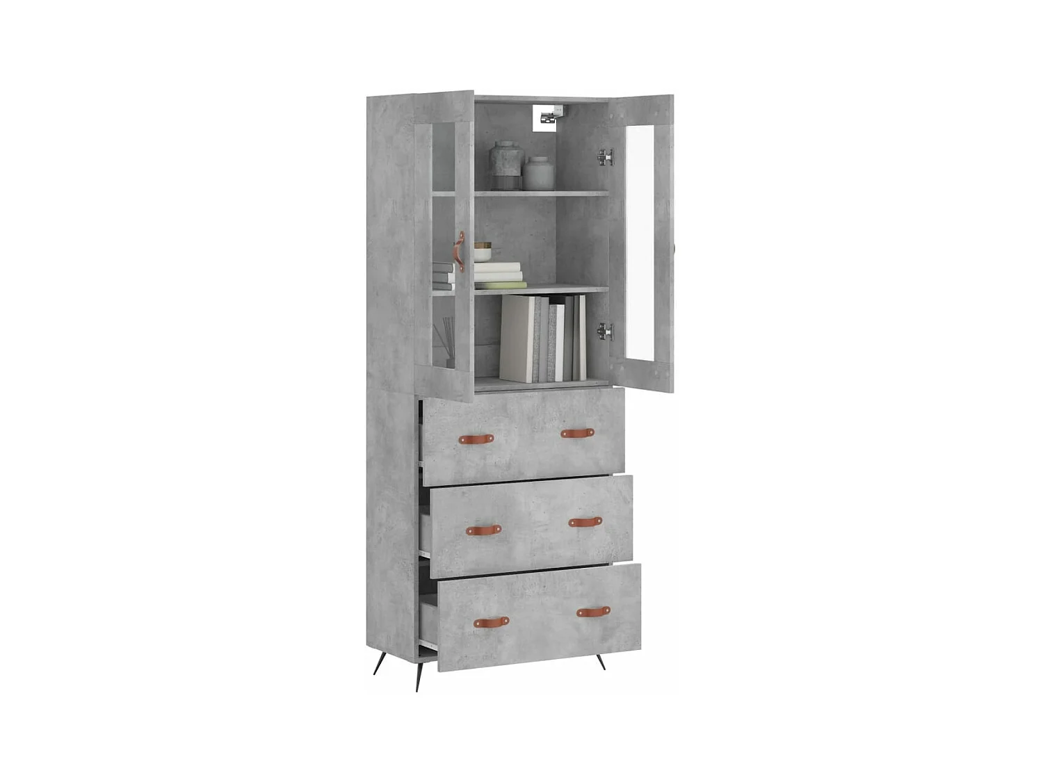Buffet haut Gris béton 69,5x34x180 cm Bois d'ingénierie