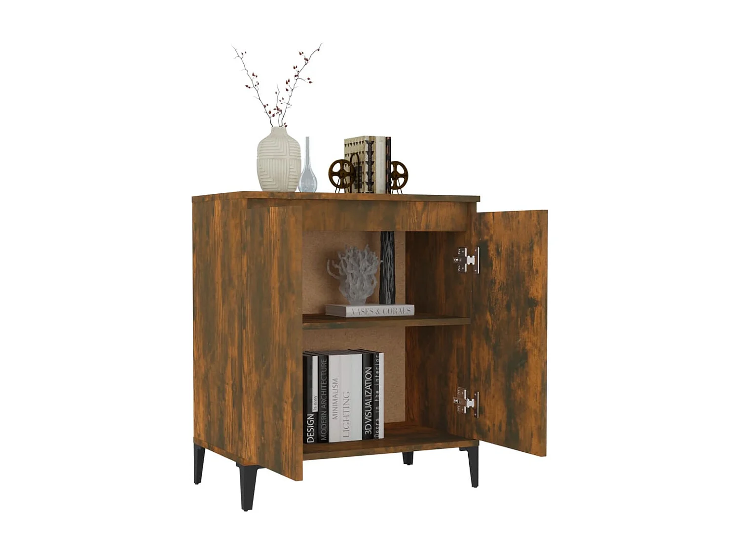 Aparador madera contrachapada color roble ahumado 60x35x70 cm