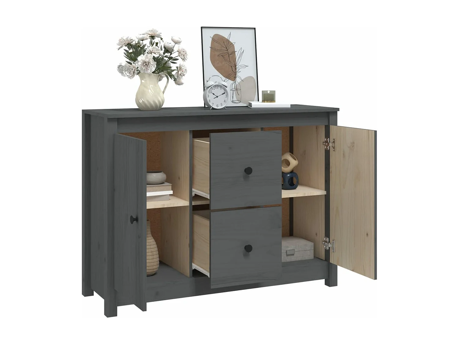 Buffet Gris 100x35x74 cm Bois massif de pin