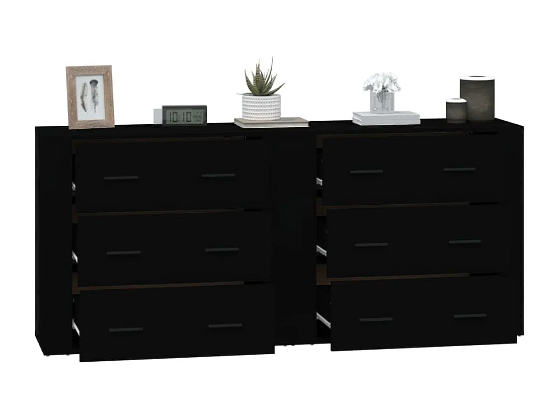 Buffets 2 pièces noir bois d'ingénierie