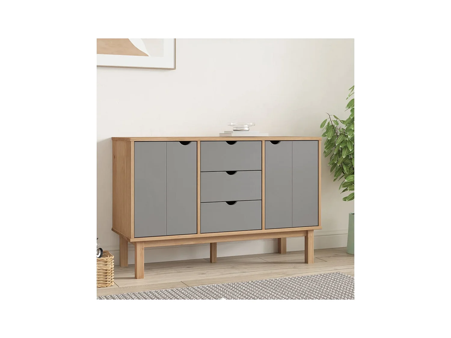 Buffet OTTA Marron et gris 113,5x43x73 cm Bois massif pin