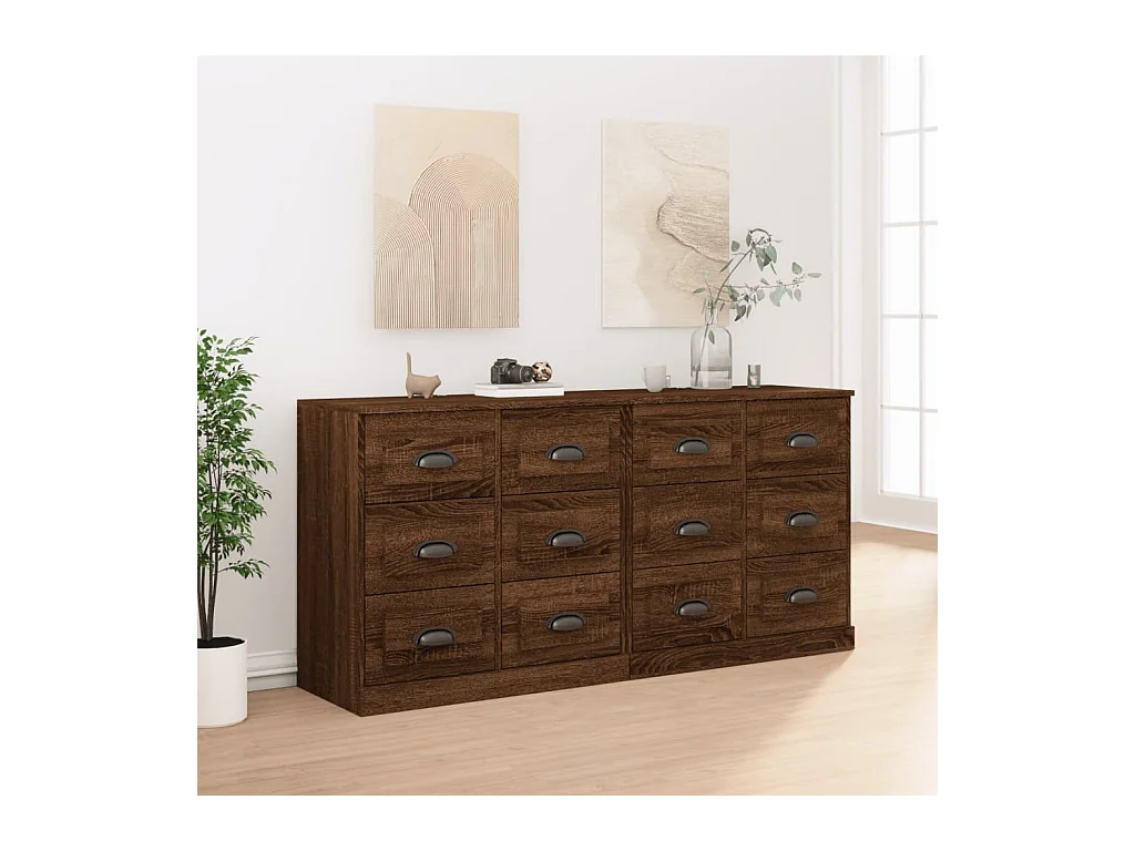 Buffets 2 pièces chêne marron bois d'ingénierie