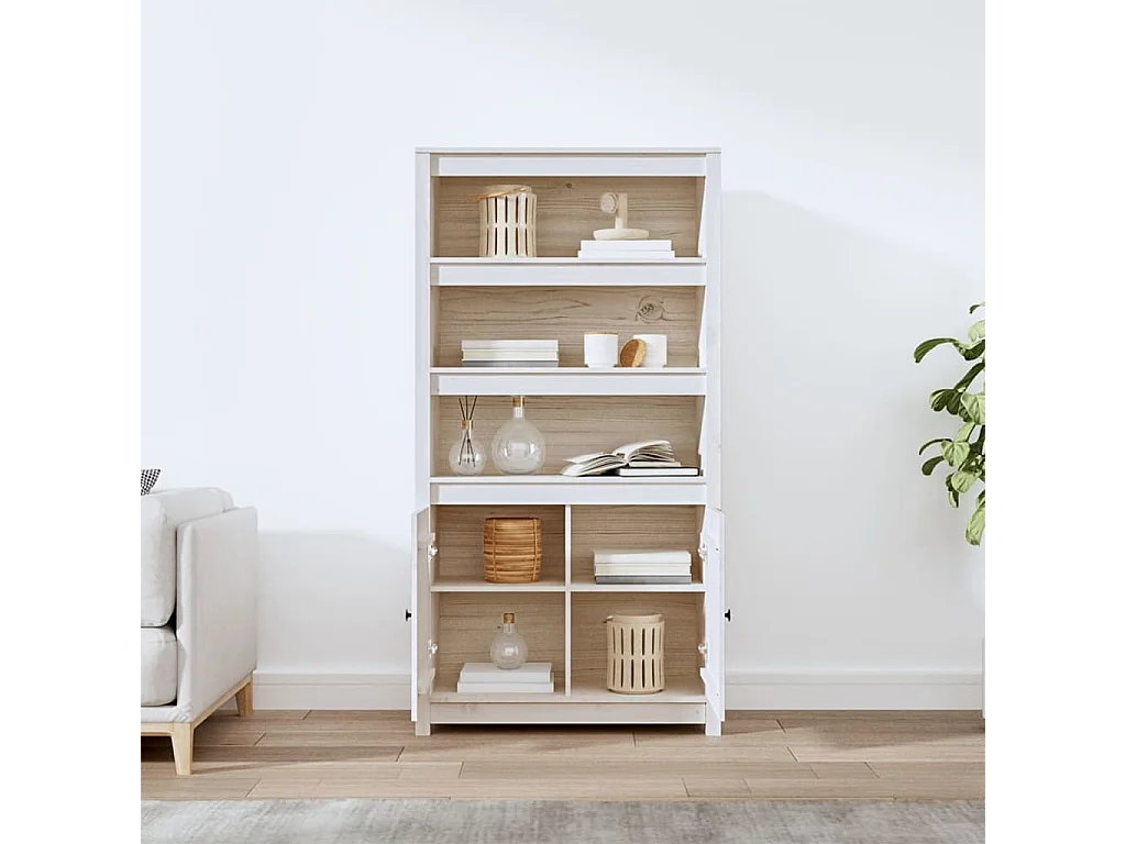 Buffet haut Blanc 80x35x154 cm Bois massif de pin