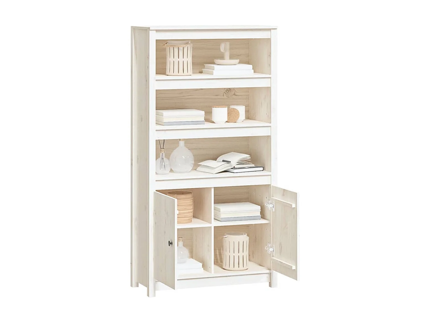 Buffet haut Blanc 80x35x154 cm Bois massif de pin